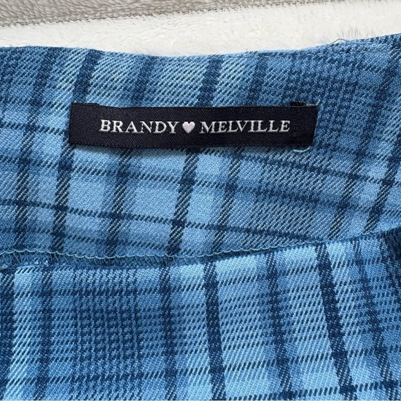 4/25$ Brandy Melville A-Line Mini Skirt Blue Plaid - Picture 2 of 10